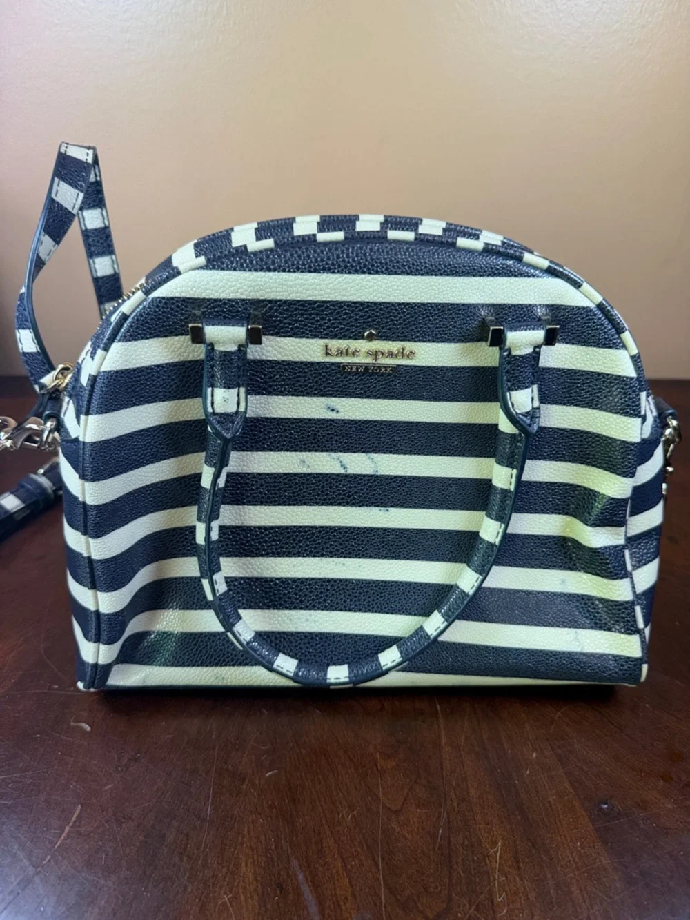 kate‎ spade Black and Cream Striped Dome Satchel